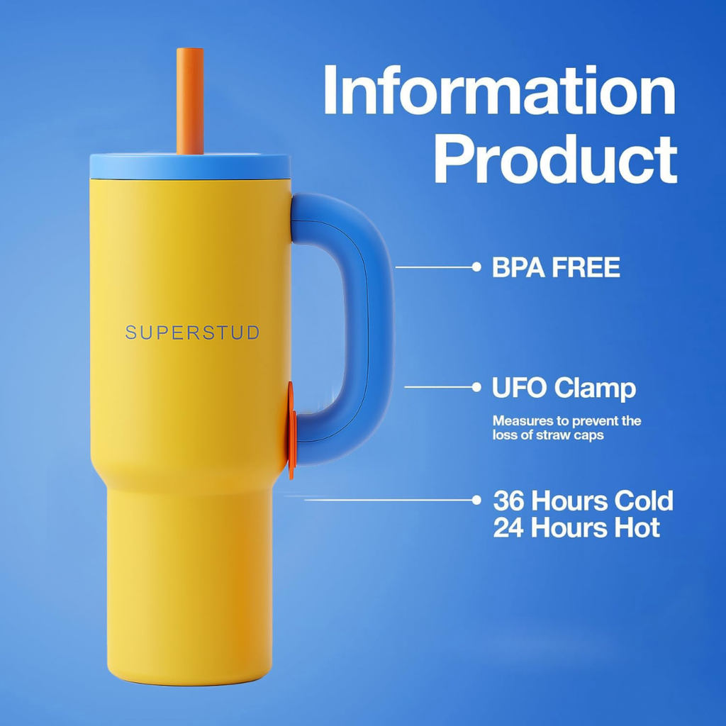 SUPERSTUD Stainless Steel Tumbler with Lid & Straw