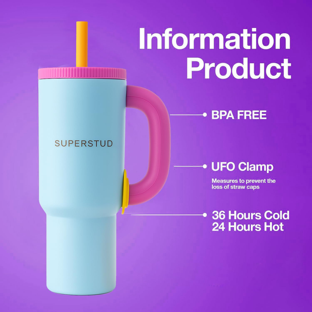 SUPERSTUD Stainless Steel Tumbler with Lid & Straw