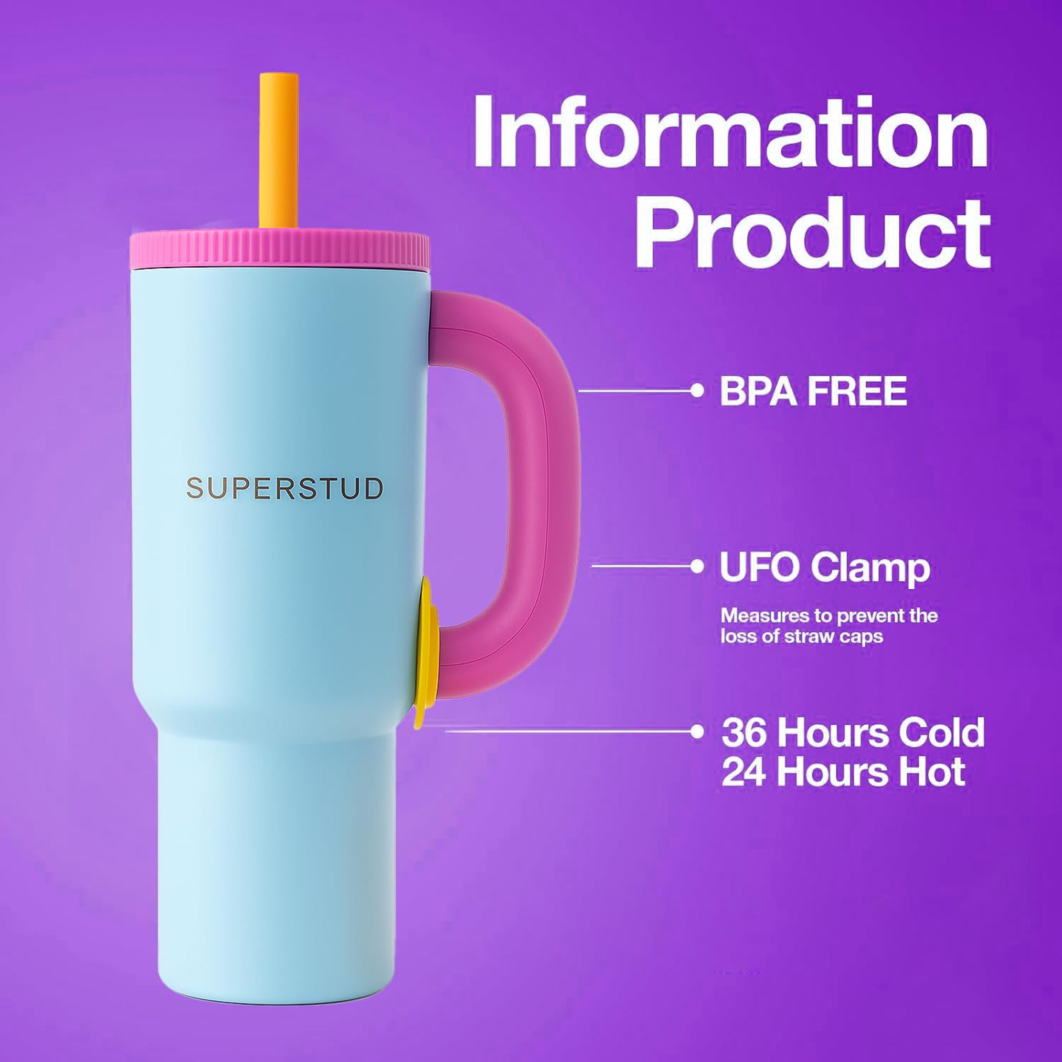 SUPERSTUD Stainless Steel Tumbler with Lid & Straw