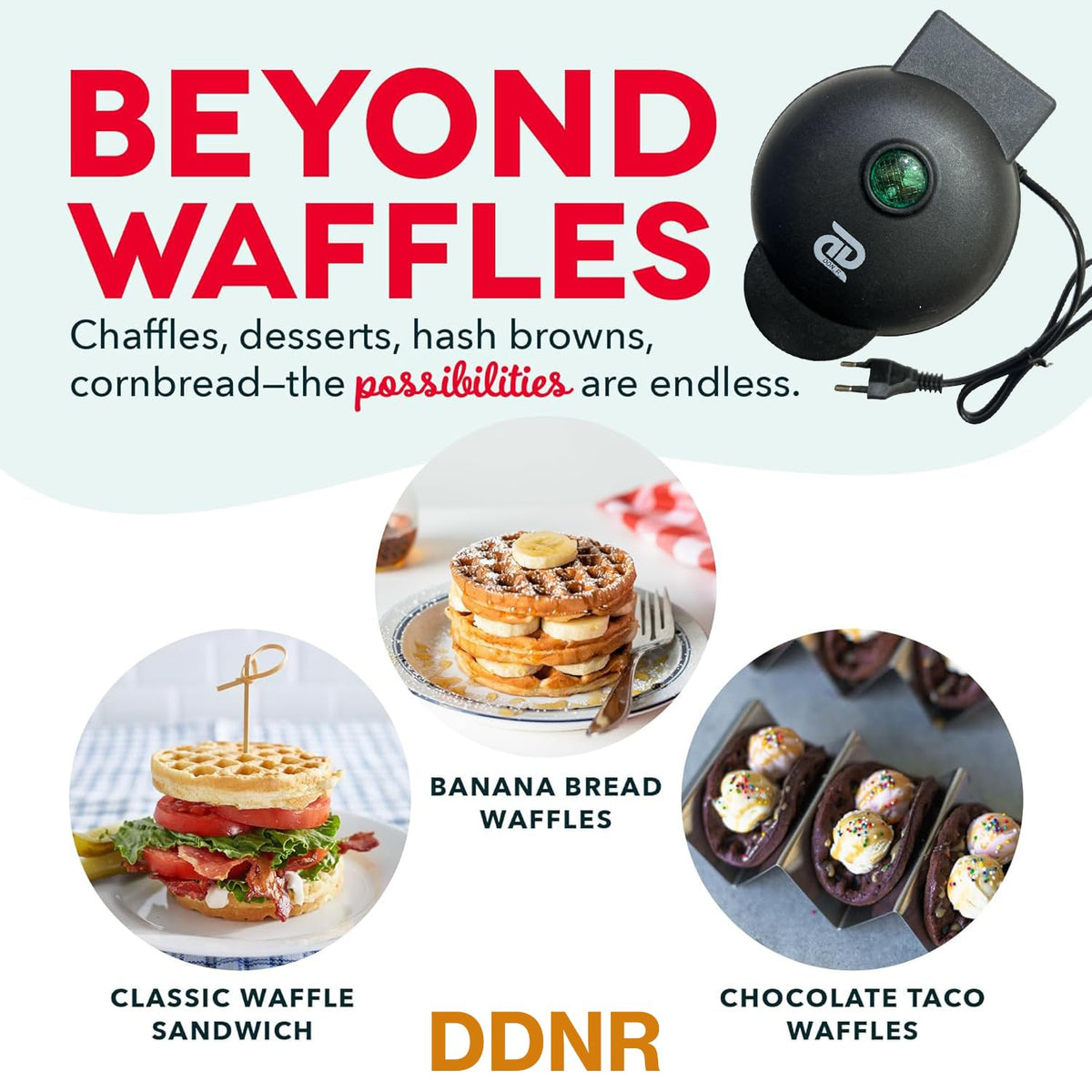 SUPERSTUD 3-in-1 Mini Waffle Maker | 350W | Dual-Side Plates | Easy Clean | Black