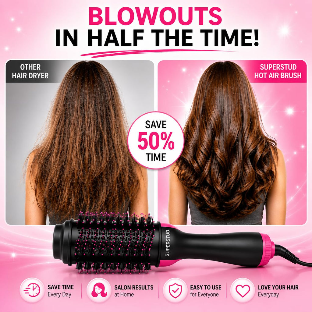 SUPERSTUD 4-in-1 Hot Air Brush – Hair Dryer, Straightener & Volumizer for Women