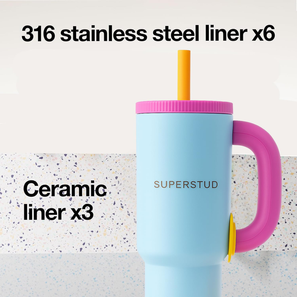 SUPERSTUD Stainless Steel Tumbler with Lid & Straw