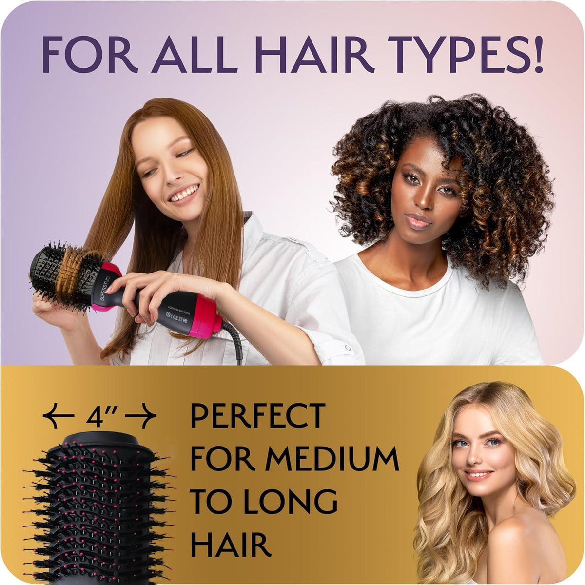 SUPERSTUD 4-in-1 Hot Air Brush – Hair Dryer, Straightener & Volumizer for Women
