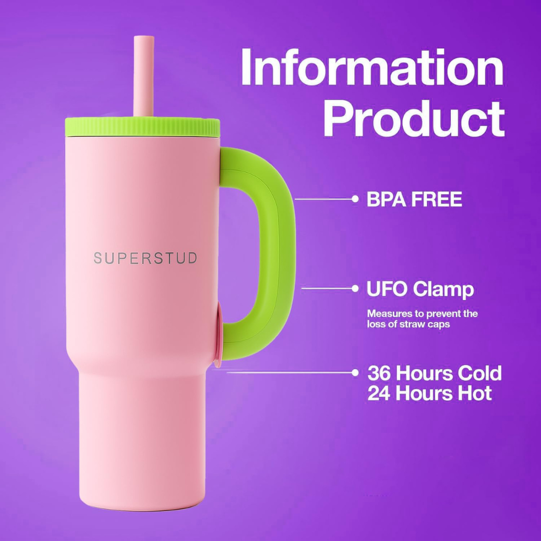 SUPERSTUD Stainless Steel Tumbler with Lid & Straw