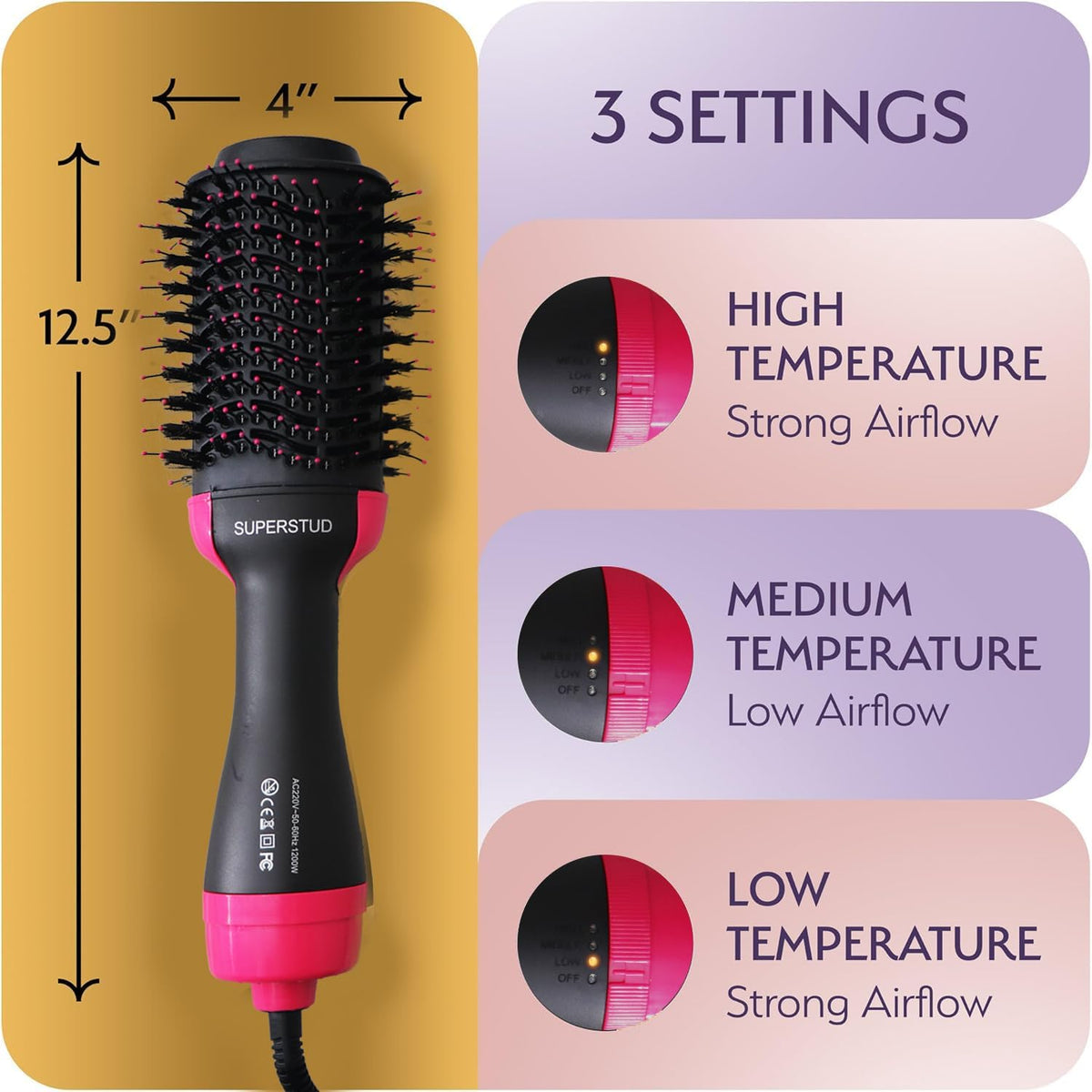 SUPERSTUD 4-in-1 Hot Air Brush – Hair Dryer, Straightener & Volumizer for Women