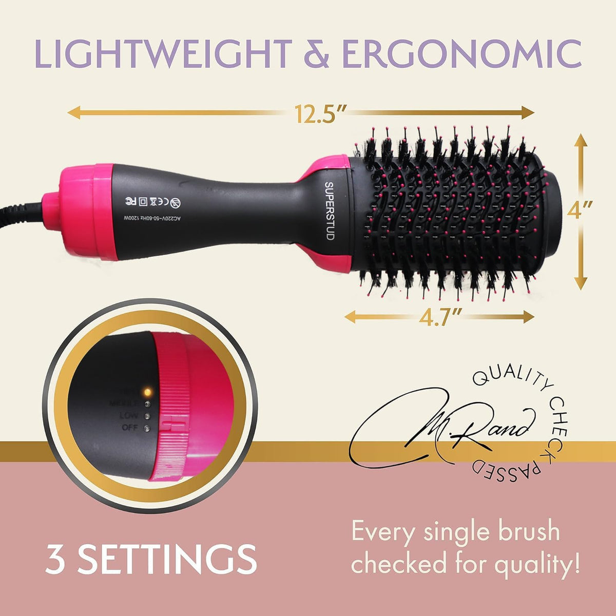 SUPERSTUD 4-in-1 Hot Air Brush – Hair Dryer, Straightener & Volumizer for Women
