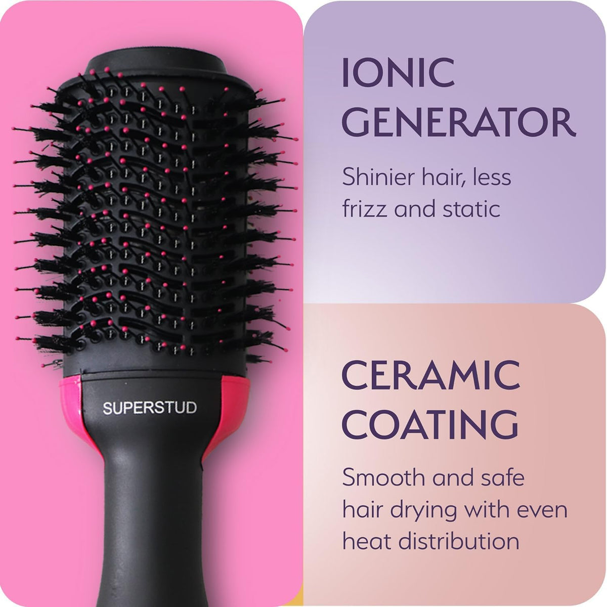 SUPERSTUD 4-in-1 Hot Air Brush – Hair Dryer, Straightener & Volumizer for Women