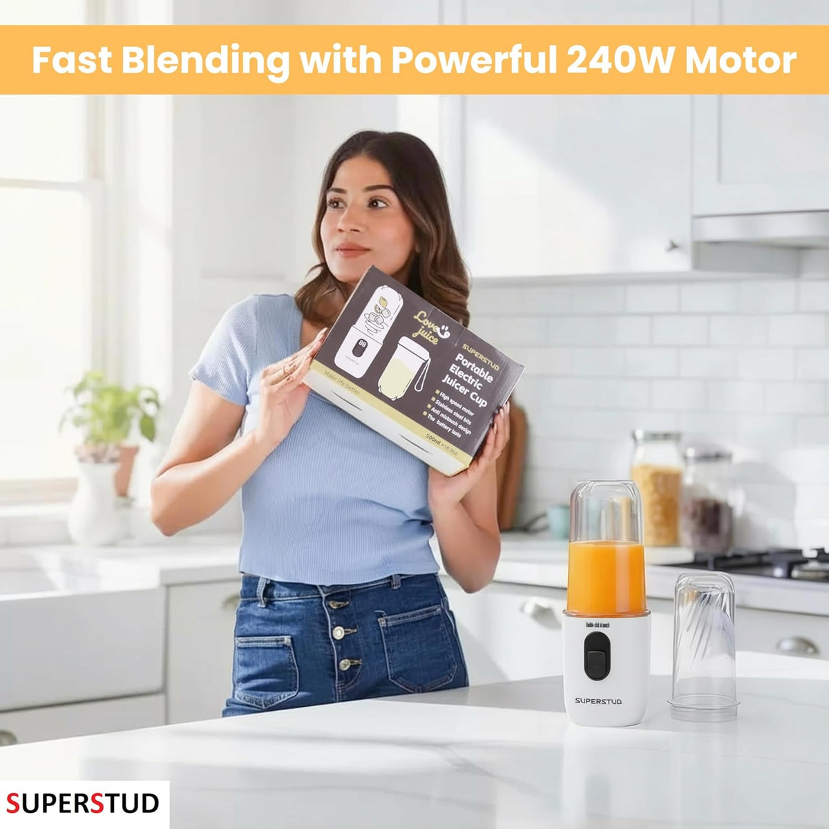 SUPERSTUD Mini Blender 2-Jar | 500ml x 2 | 230W | Type-C Rechargeable