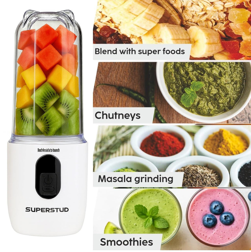 SUPERSTUD Mini Blender 2-Jar | 500ml x 2 | 230W | Type-C Rechargeable