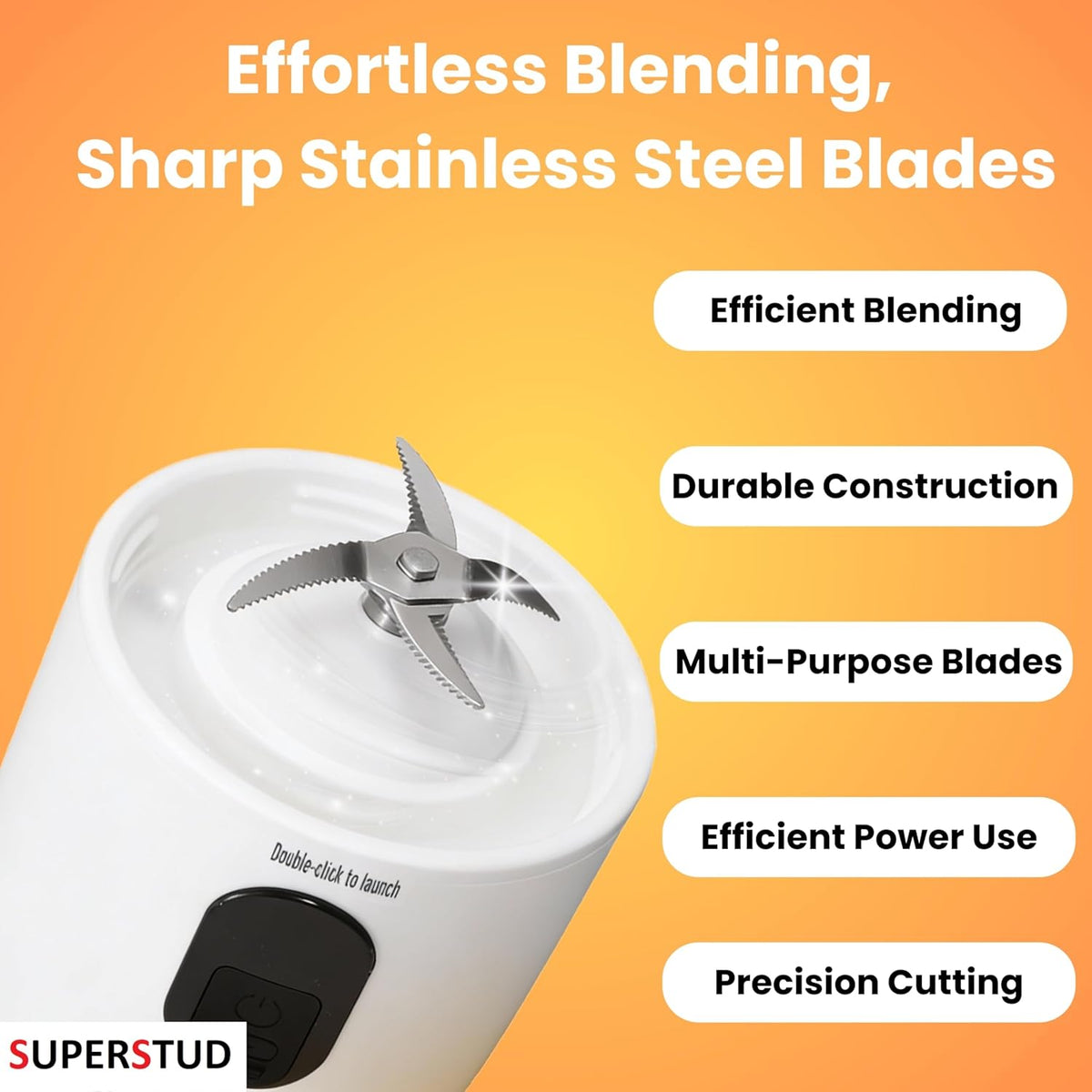 SUPERSTUD Mini Blender 2-Jar | 500ml x 2 | 230W | Type-C Rechargeable