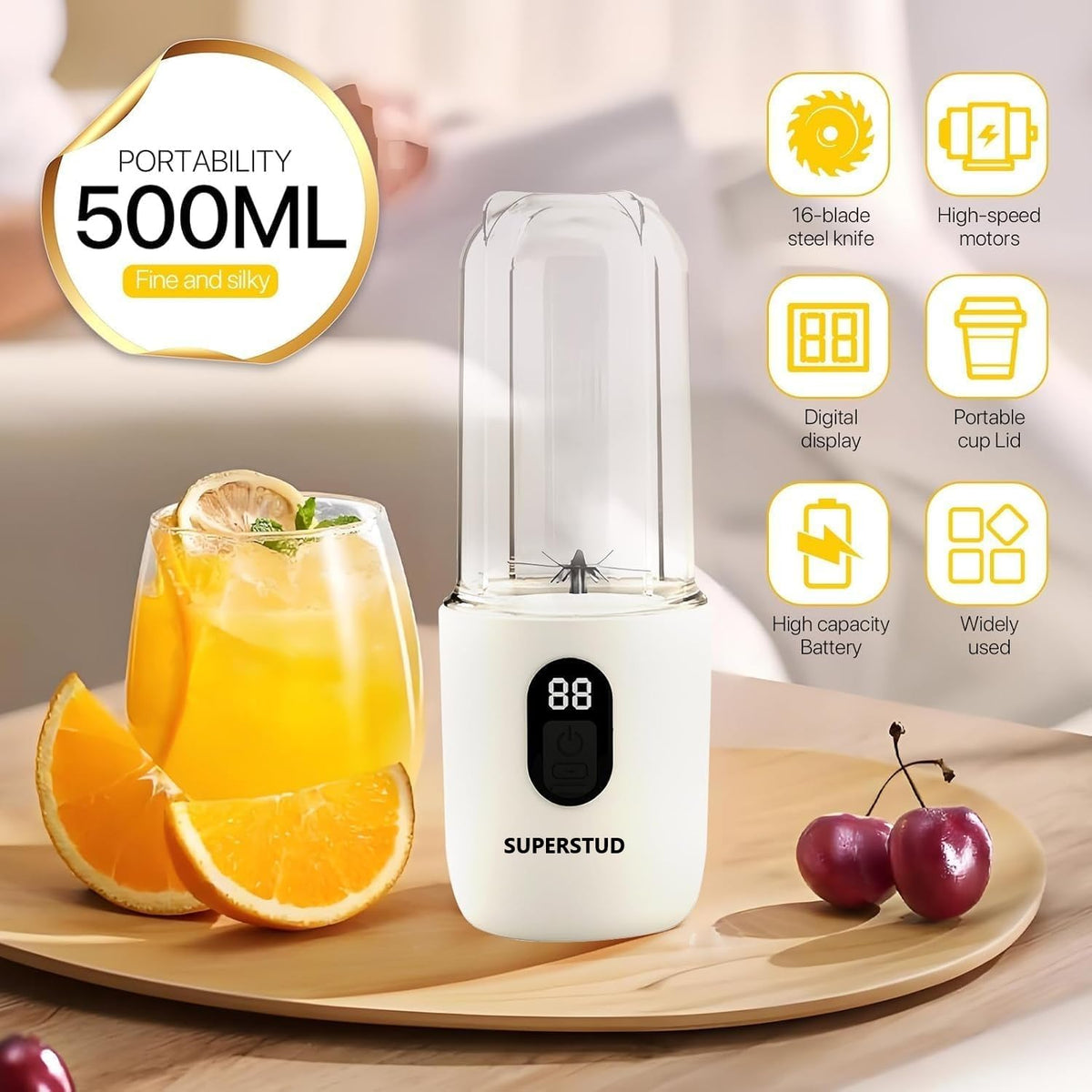 SUPERSTUD Mini Blender 2-Jar | 500ml x 2 | 230W | Type-C Rechargeable